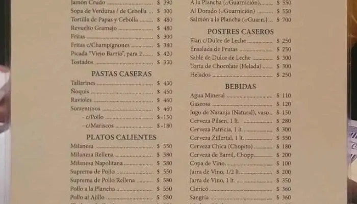 Viejo Barrio -  Menu - Col. del Sacramento