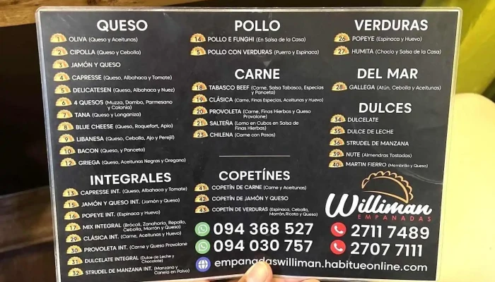 Williman Empanadas Punta Carretas -  Menu - Montevideo