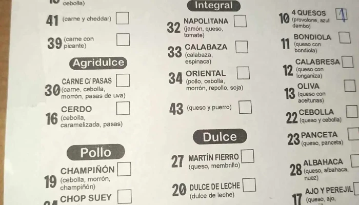 Yaco Empanadas Menu - Montevideo