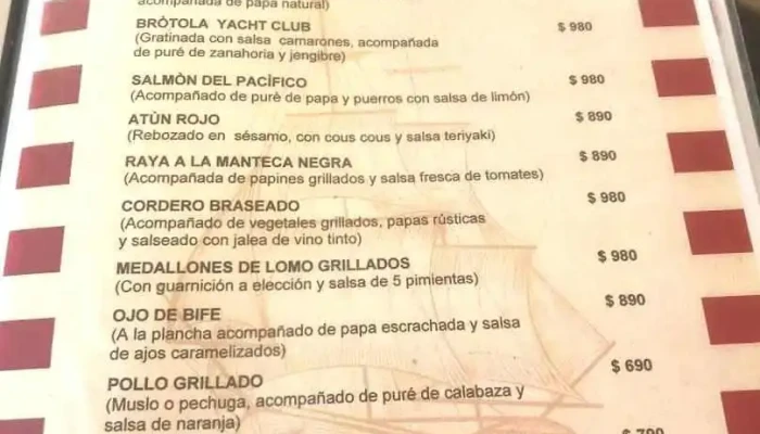 Yatch Club Uruguayo Restaurante -  Menu - Punta del Este